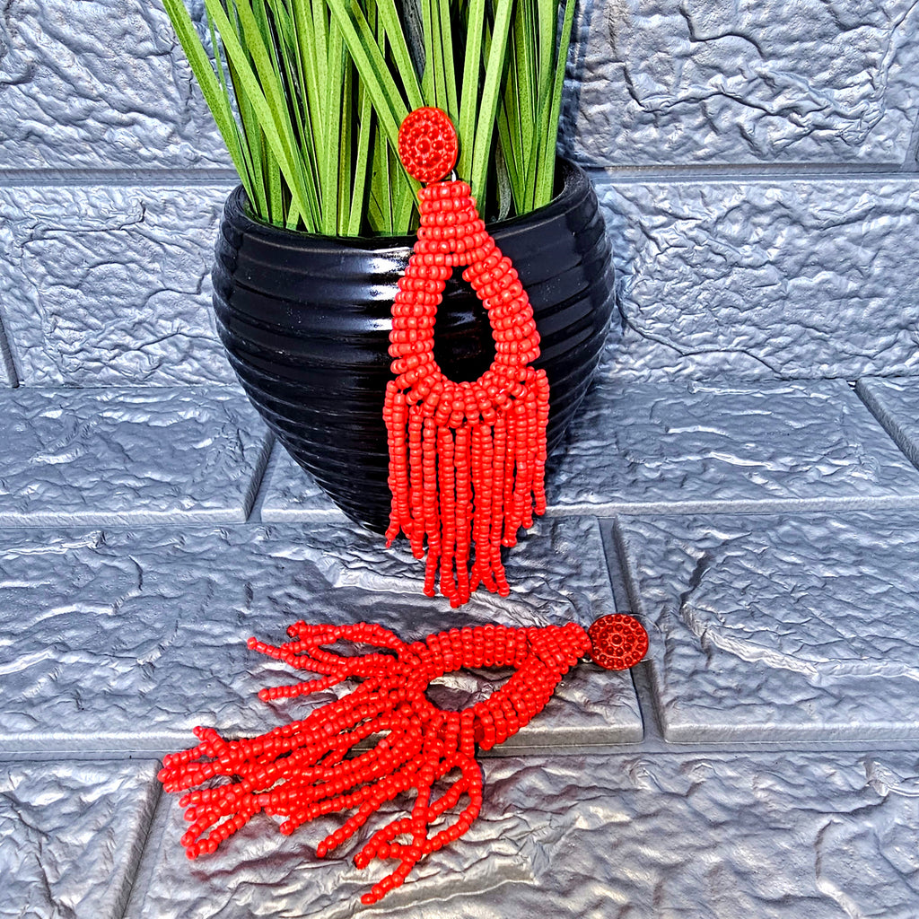 Drew Drop Bead Tassel Earring
