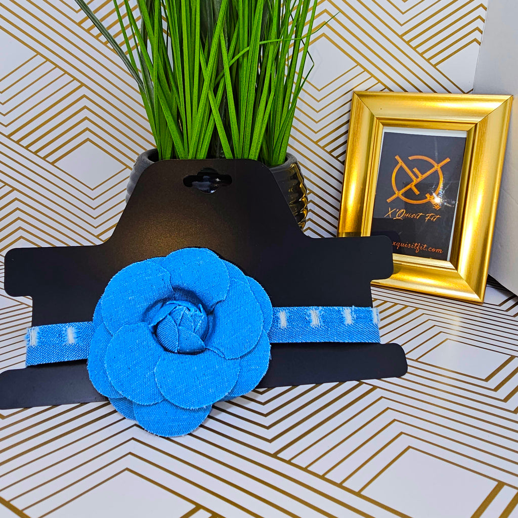 Denim Distressed Flower Choker Necklace