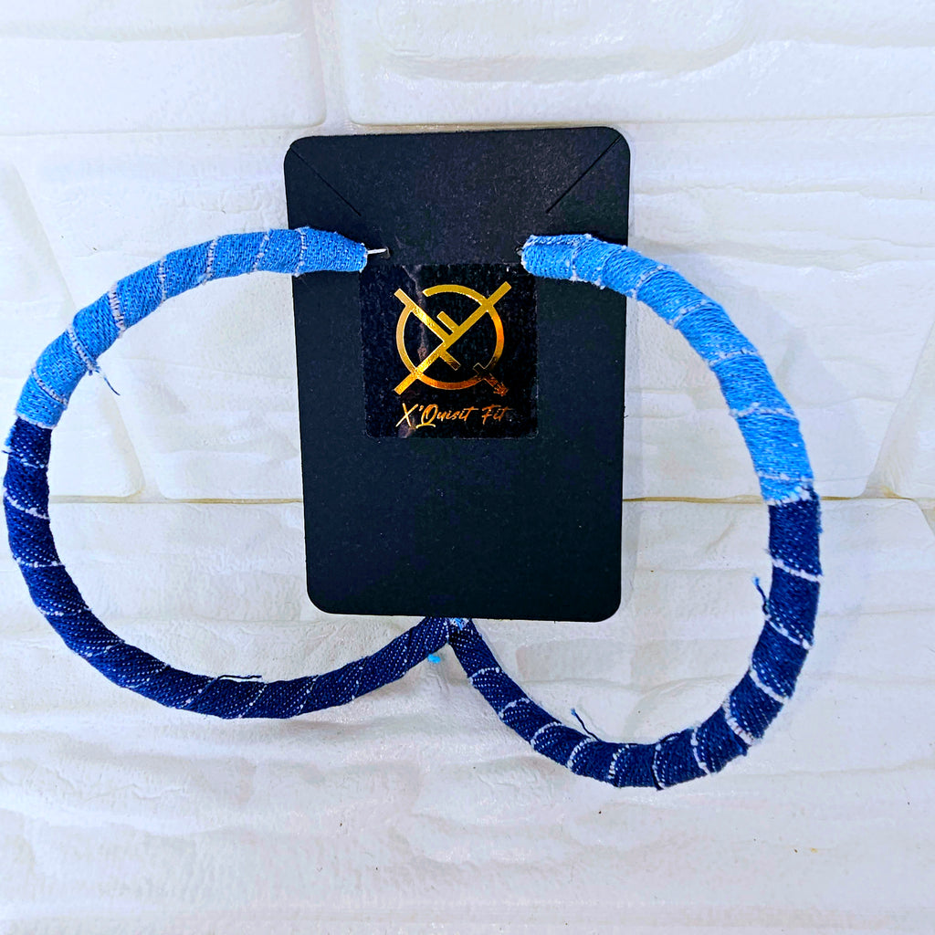 Distressed Denim Hoops Earring