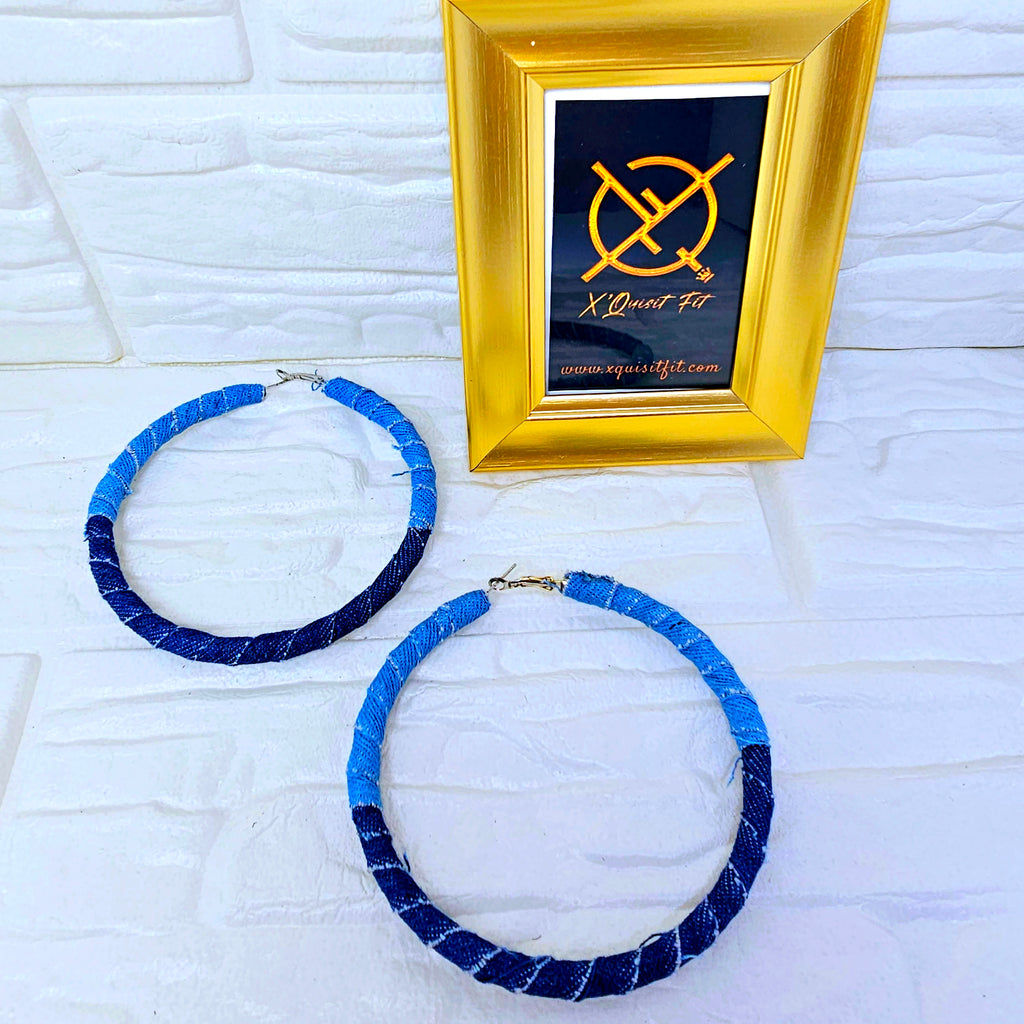 Distressed Denim Hoops Earring