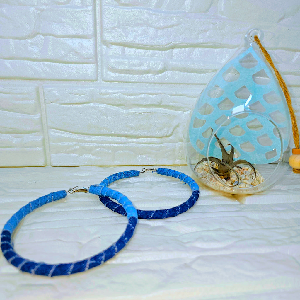 Distressed Denim Hoops Earring