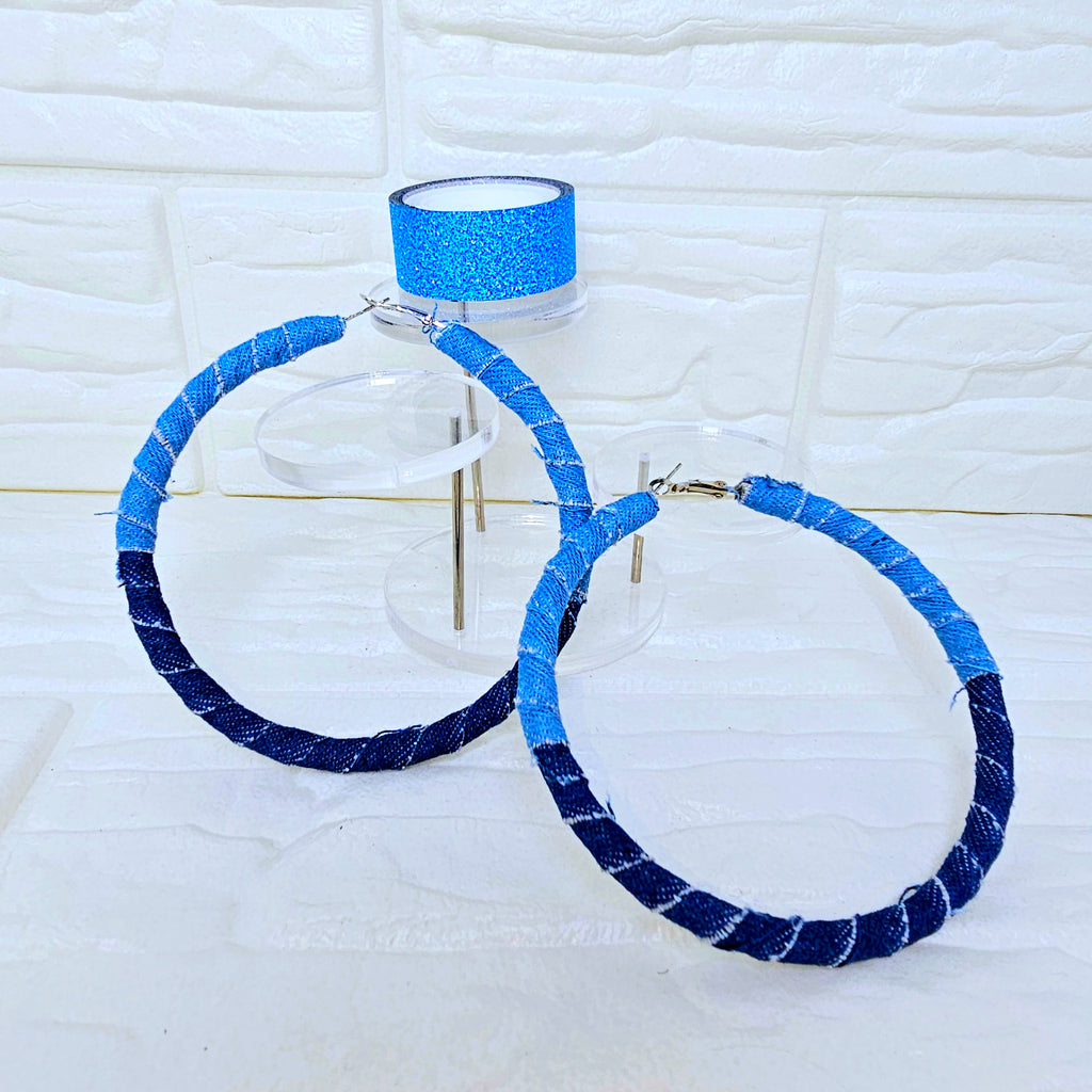 Distressed Denim Hoops Earring