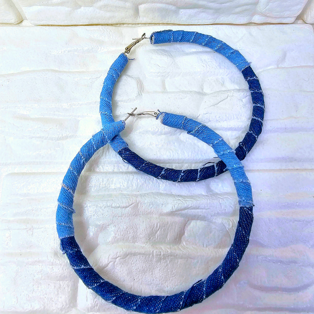 Distressed Denim Hoops Earring