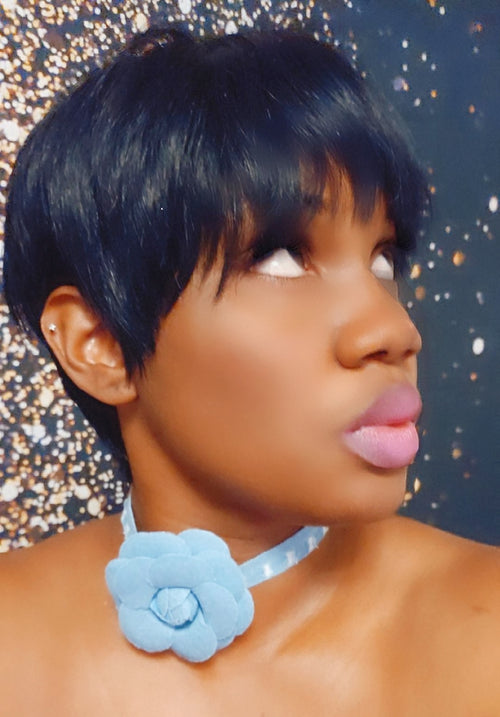 Denim Distressed Flower Choker Necklace