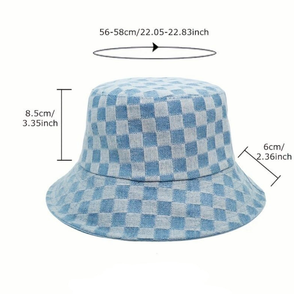 Checker Board Denim Bucket Hat