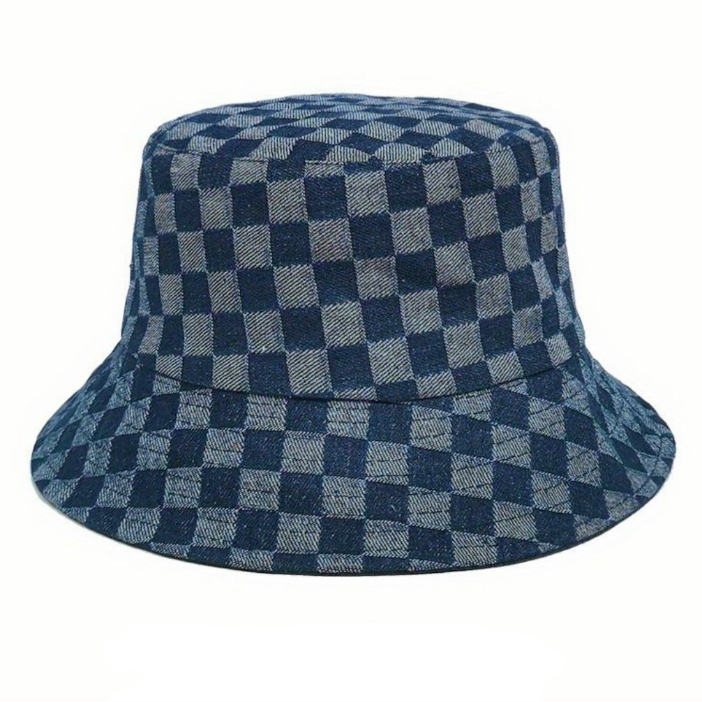 Checker Board Denim Bucket Hat