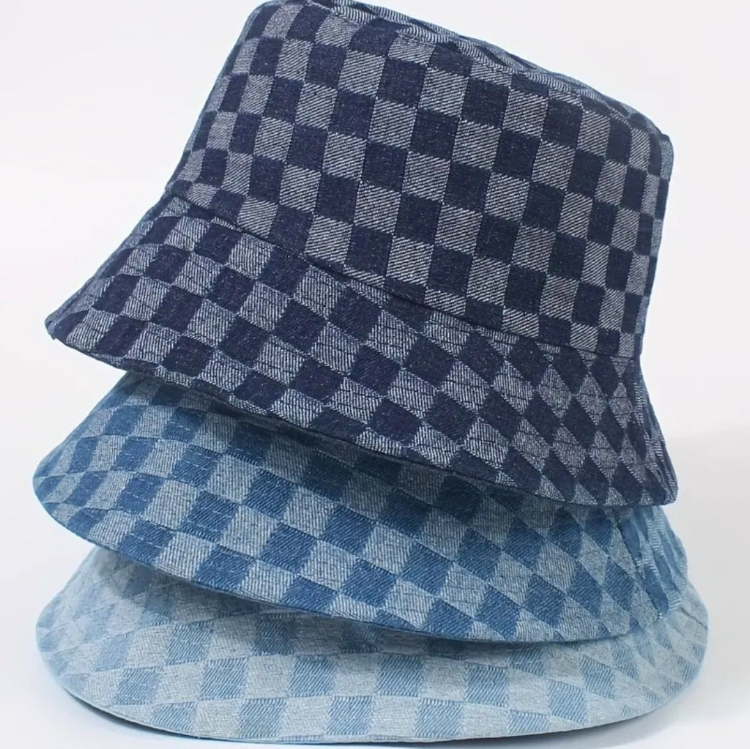 Checker Board Denim Bucket Hat