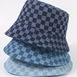 Checker Board Denim Bucket Hat