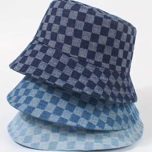 Checker Board Denim Bucket Hat