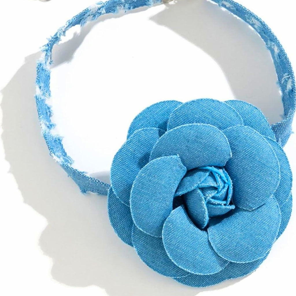 Denim Distressed Flower Choker Necklace