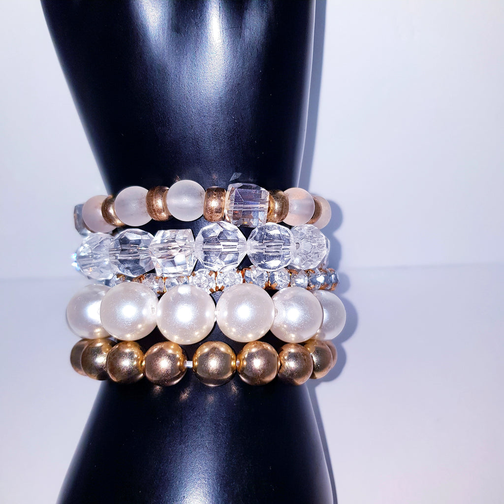 Crystal Pearl Bracelet Set