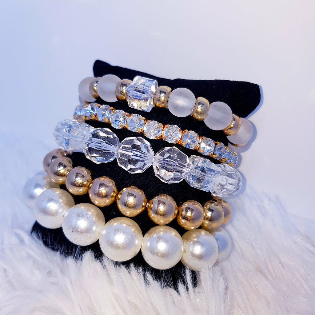 Crystal Pearl Bracelet Set