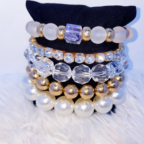 Crystal Pearl Bracelet Set