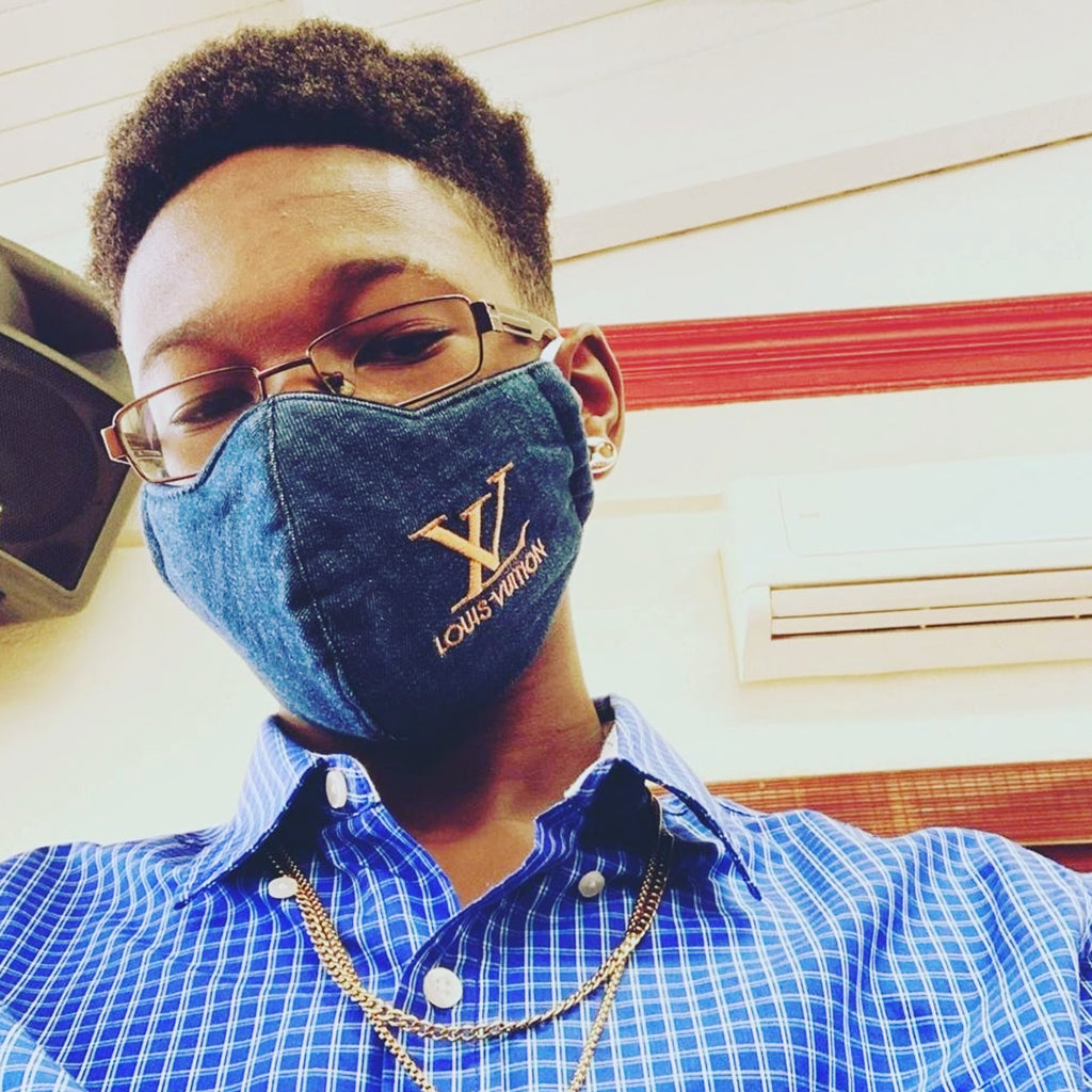 LV face mask blue logo