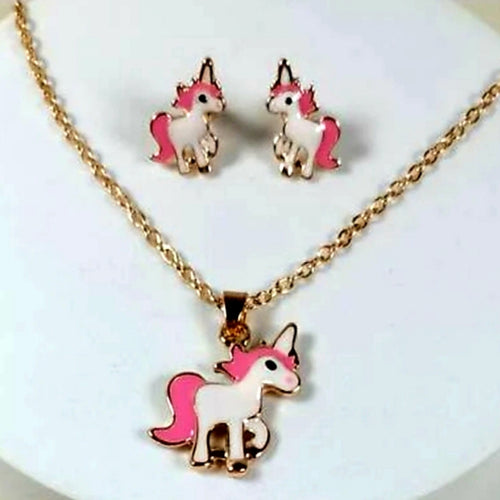 SnowFlake Unicorn Earring Necklace Set