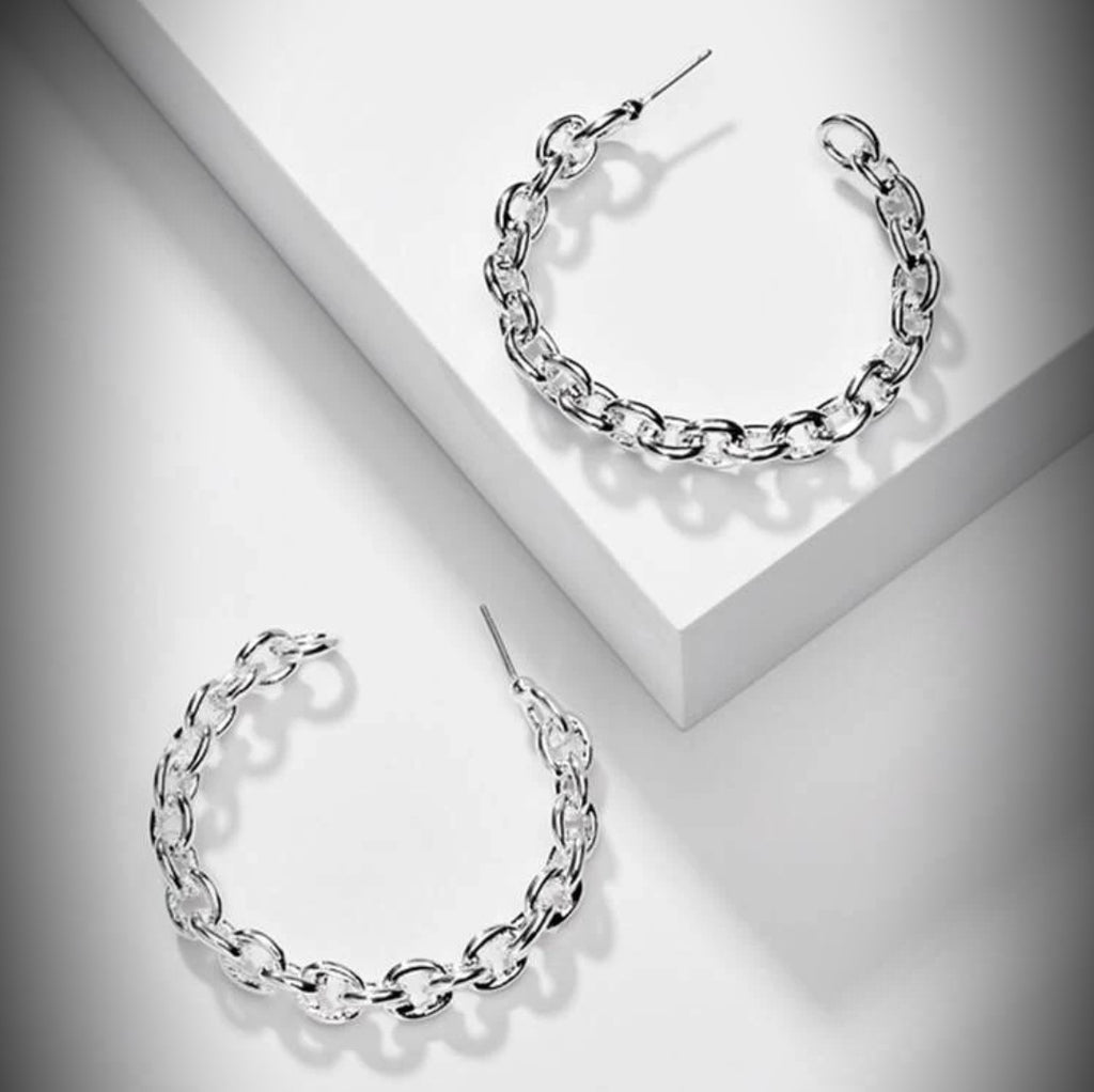 Open Chain Link Hoop Earrings